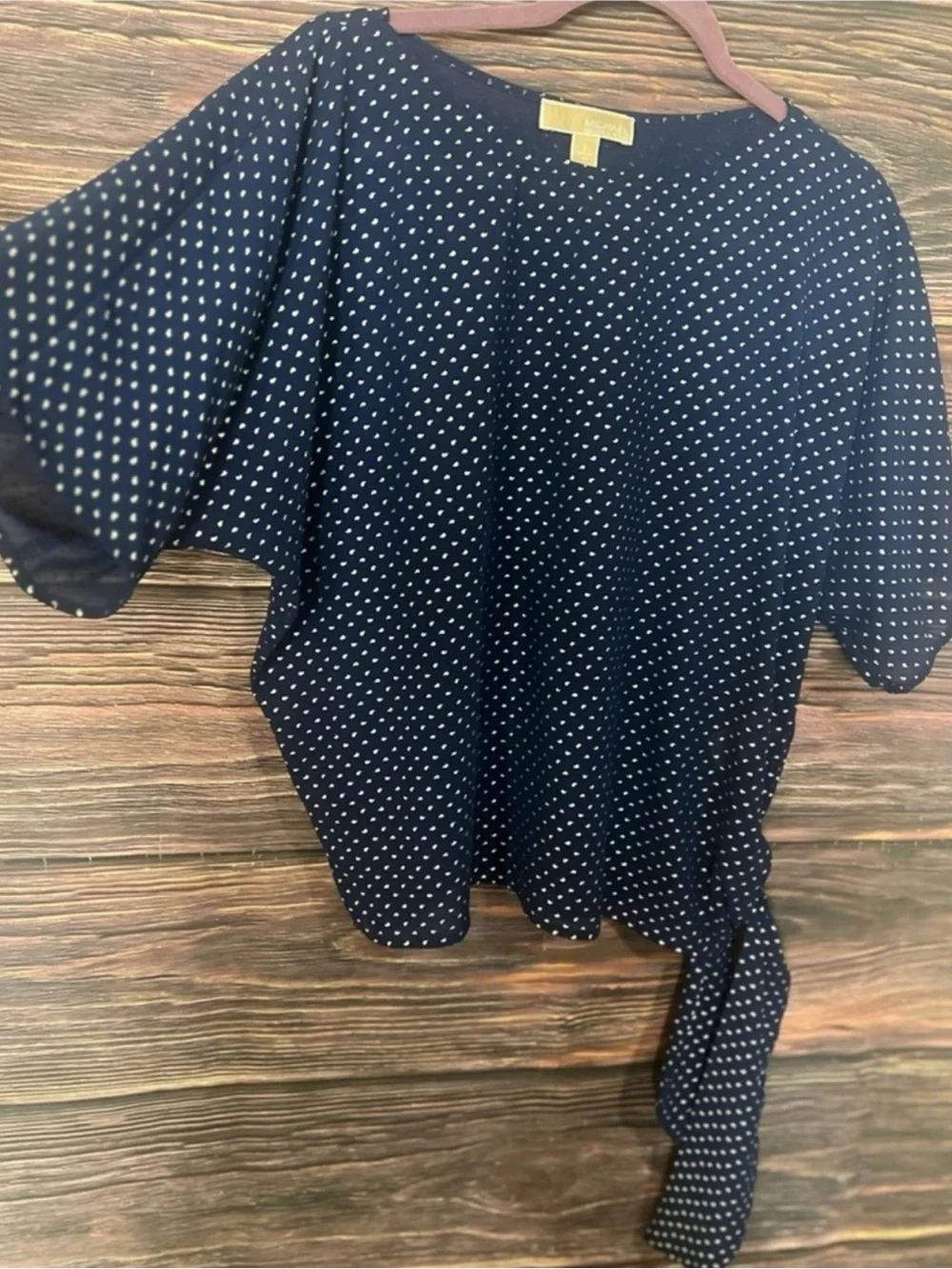 Michael Kors Navy Polka Dot Side-Tie Top